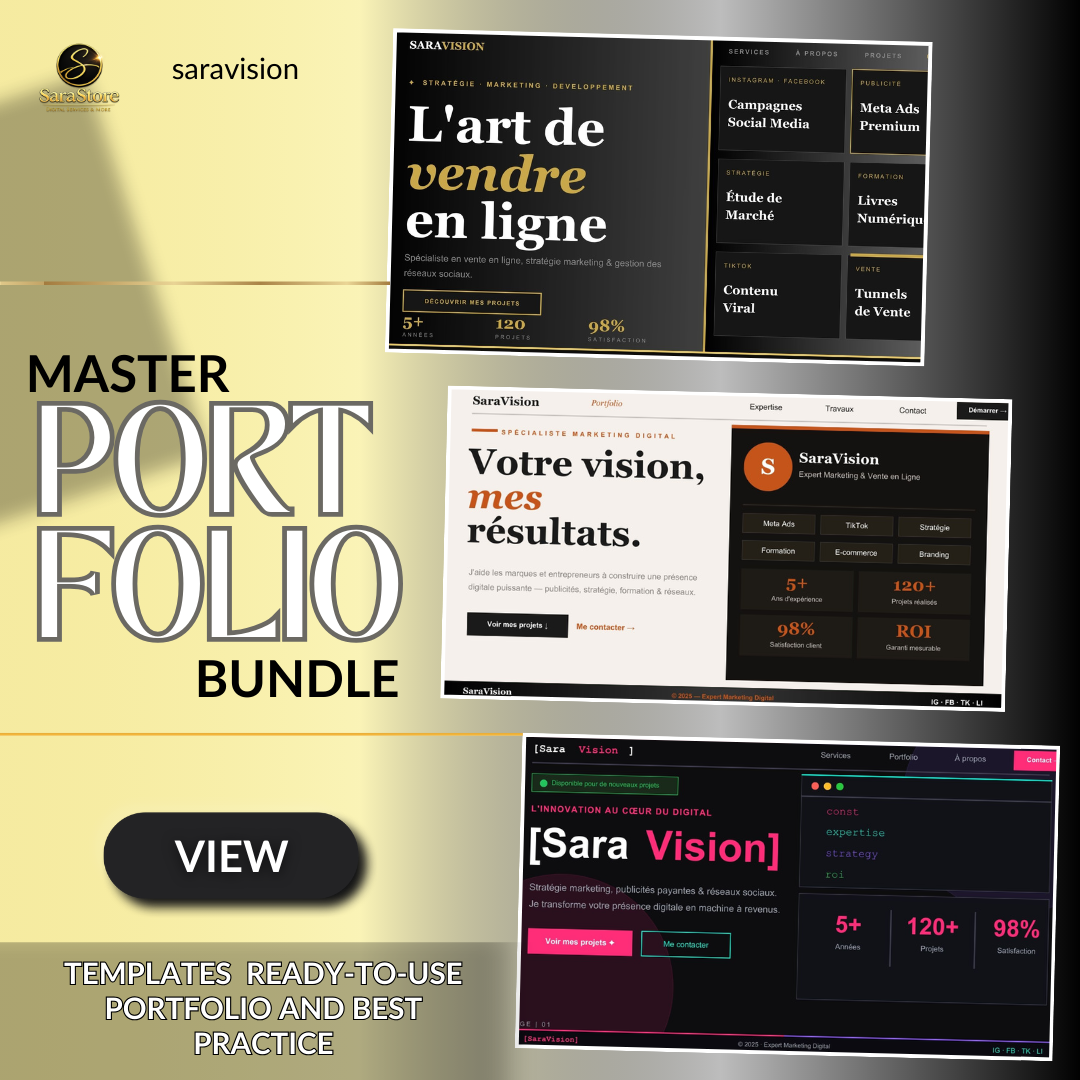 Master Portfolio Bundle –      3 Canva Portfolio Templates (Dark Gold Luxury, Modern Minimal, Neon Digital Futuristic)