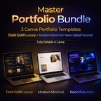 Master Portfolio Bundle –      3 Canva Portfolio Templates (Dark Gold Luxury, Modern Minimal, Neon Digital Futuristic)